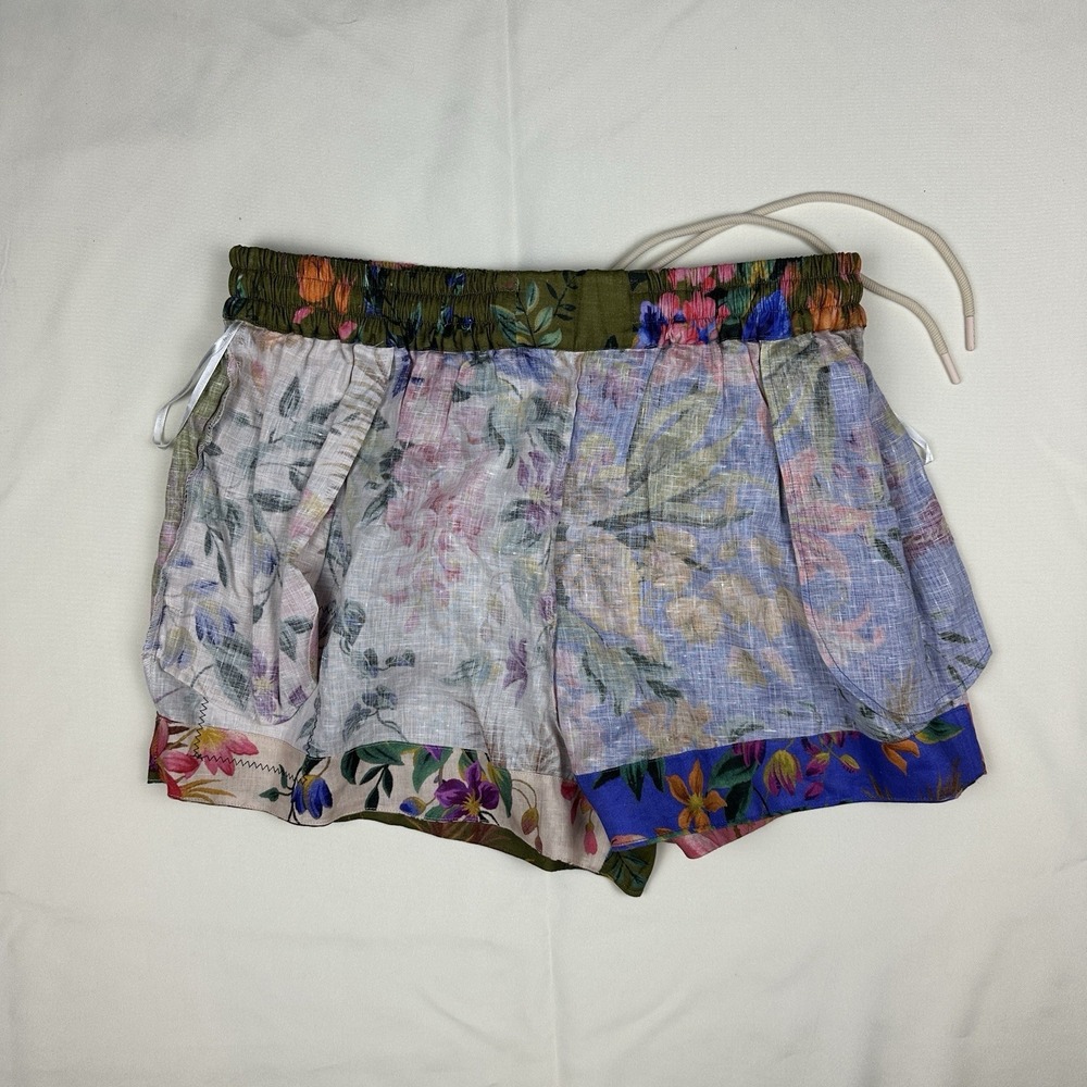 Zimmermann Tropicana Spliced Linen Shorts Size 3 US 8-10 Patchwork Floral Summer - Picture 12 of 12